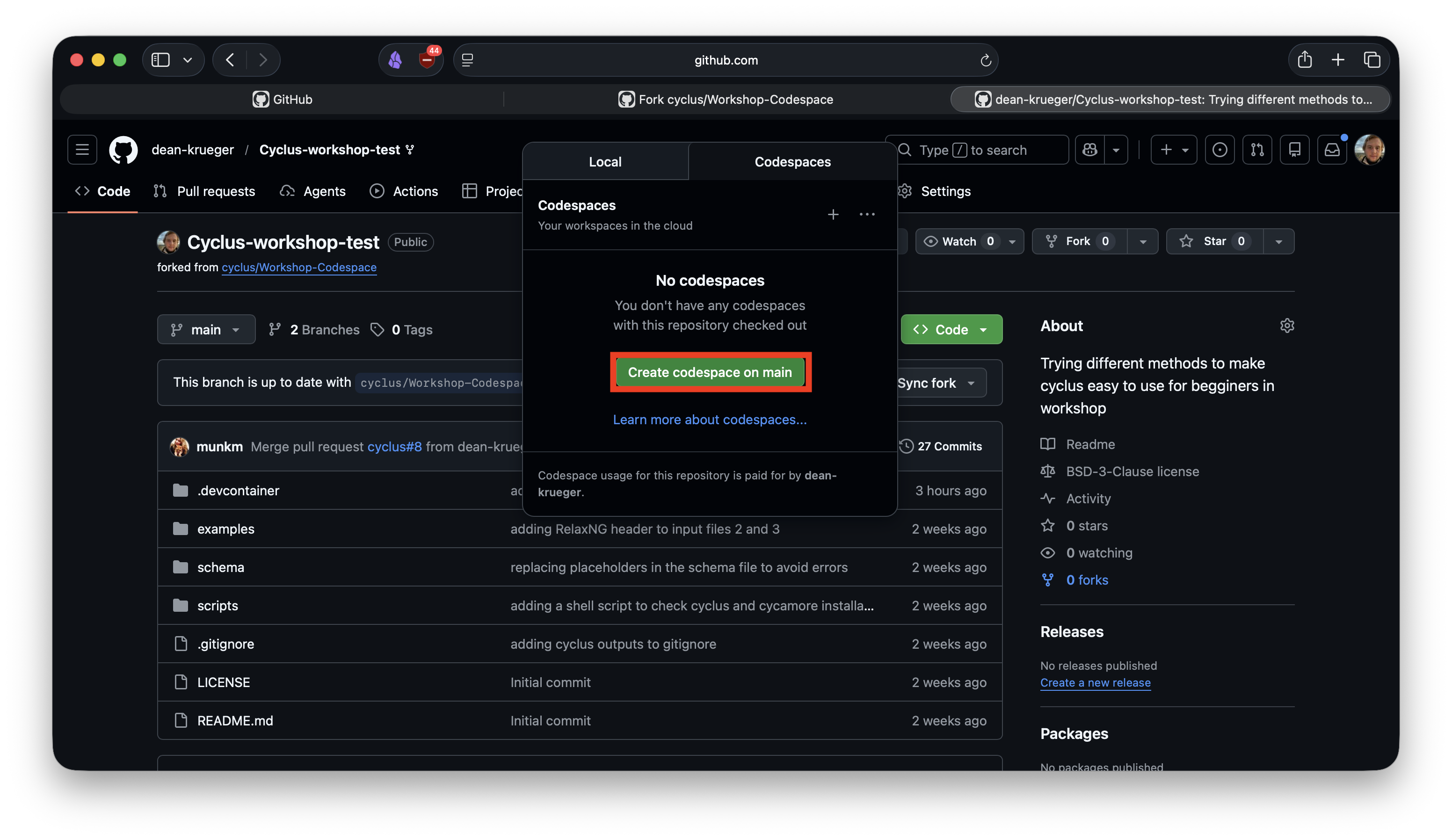 Codespace Menu